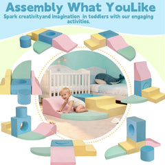 MIND&ACTION foam climbing blocks forming a crawling tunnel for exploration.