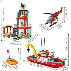 MindBox City Marine Fire Station packaging highlights 740-piece set