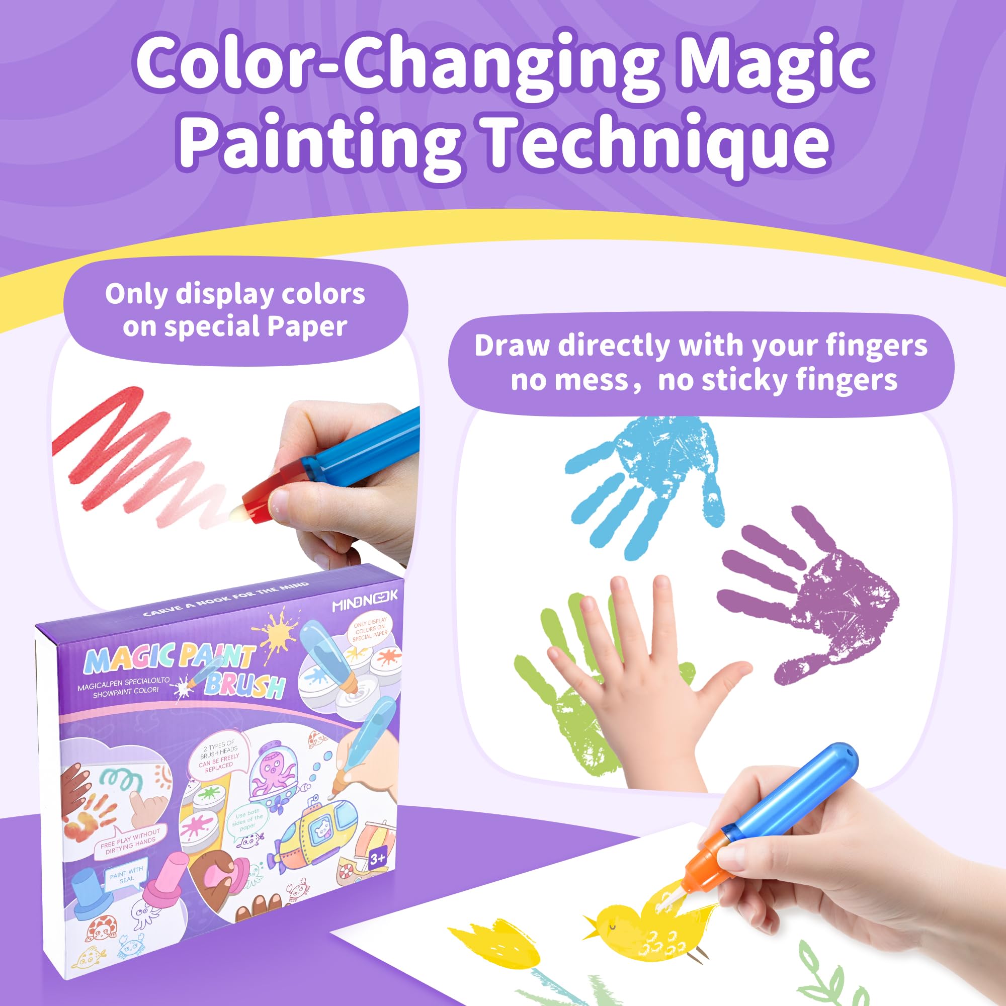 MINDNOOK Magic Brush in action shows color-changing effects for kids and families.