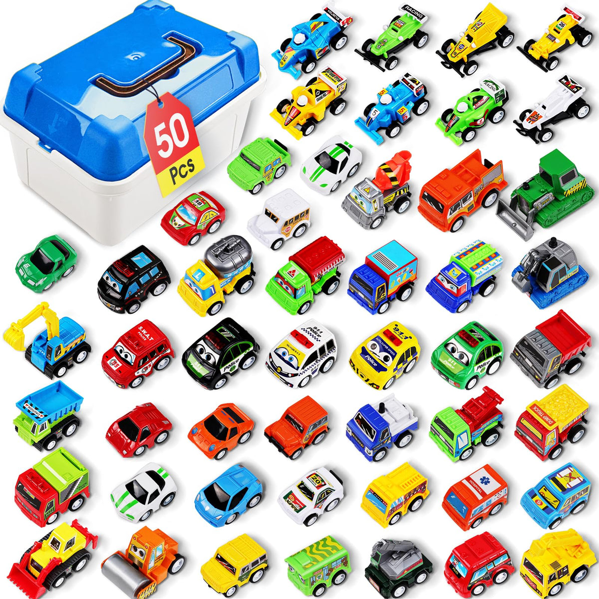 MindPal 50pc toy cars set for group play and party fun