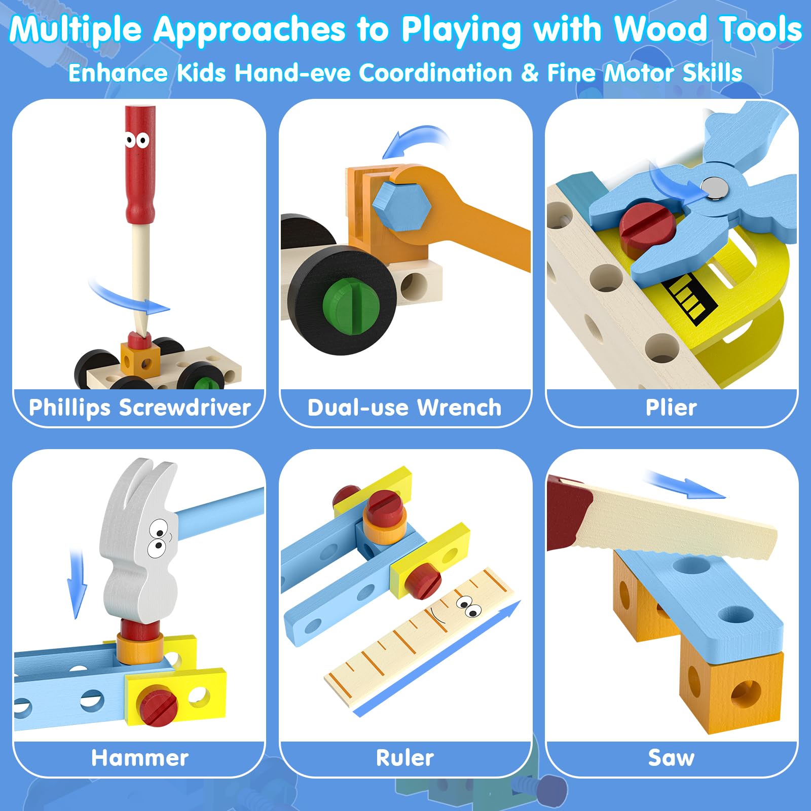 MindPal wooden pliers and hammer for sturdy pretend-building sessions