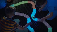 Mindscope Twister Tracks glow trail left by the car on neon track