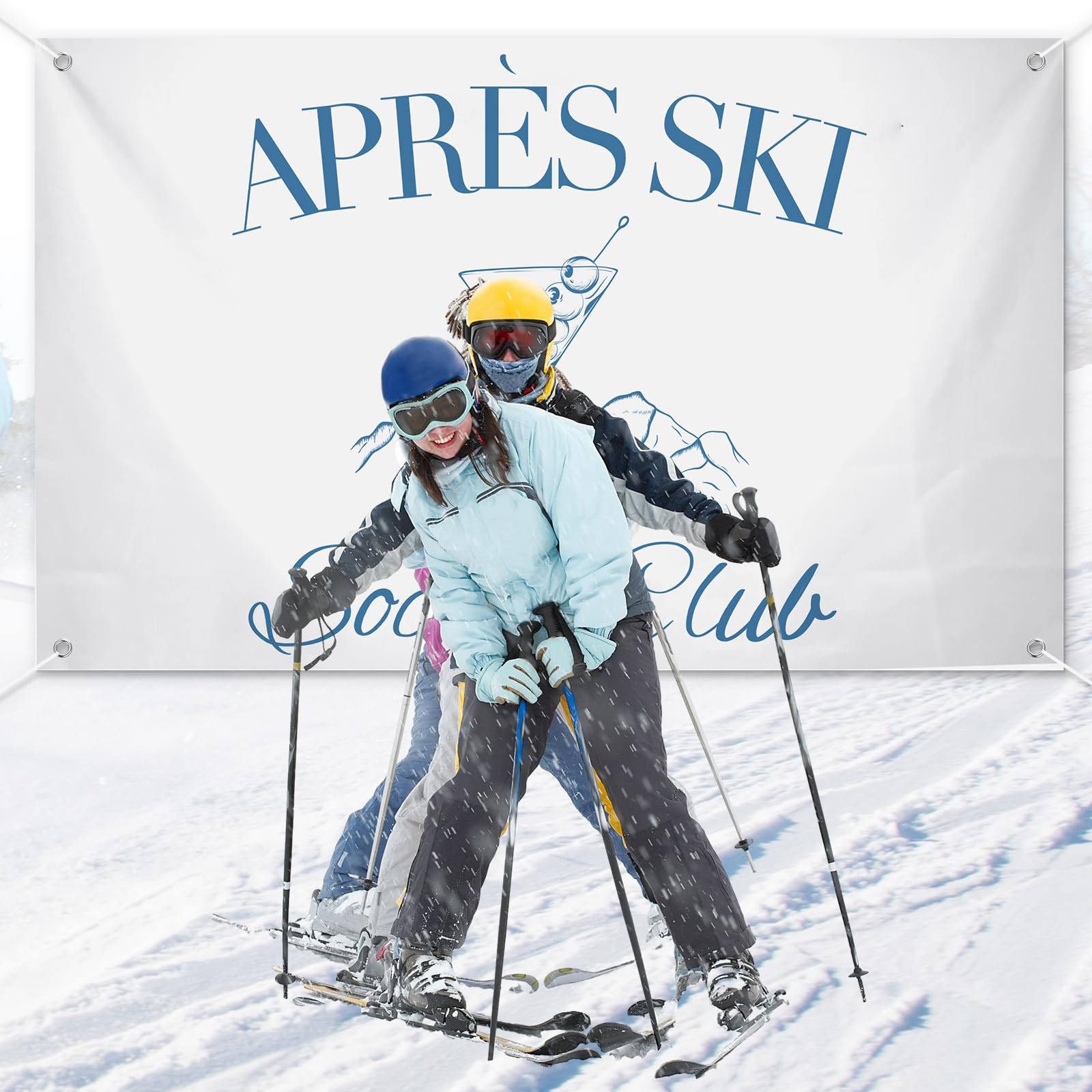 Mindsoft Apres Ski Photo Backdrop enhances selfies and group photos.