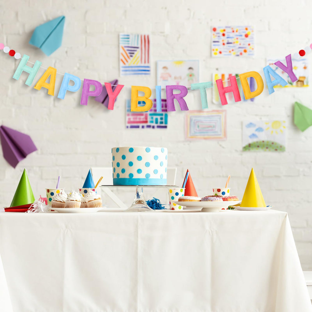 Mindsoft bright color banner closeup showcases colorful, reusable birthday decor