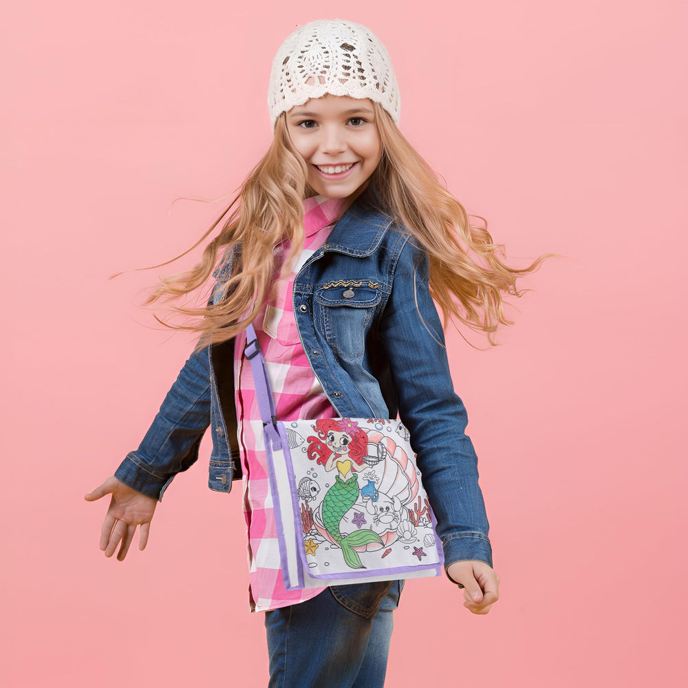 Mindsoft Mermaid bag with adjustable strap ready for travel and school.