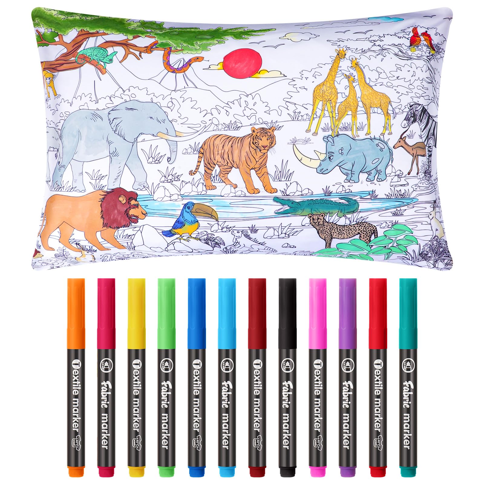 Mindsoft wild animals coloring pillowcase—blank canvas for creativity.