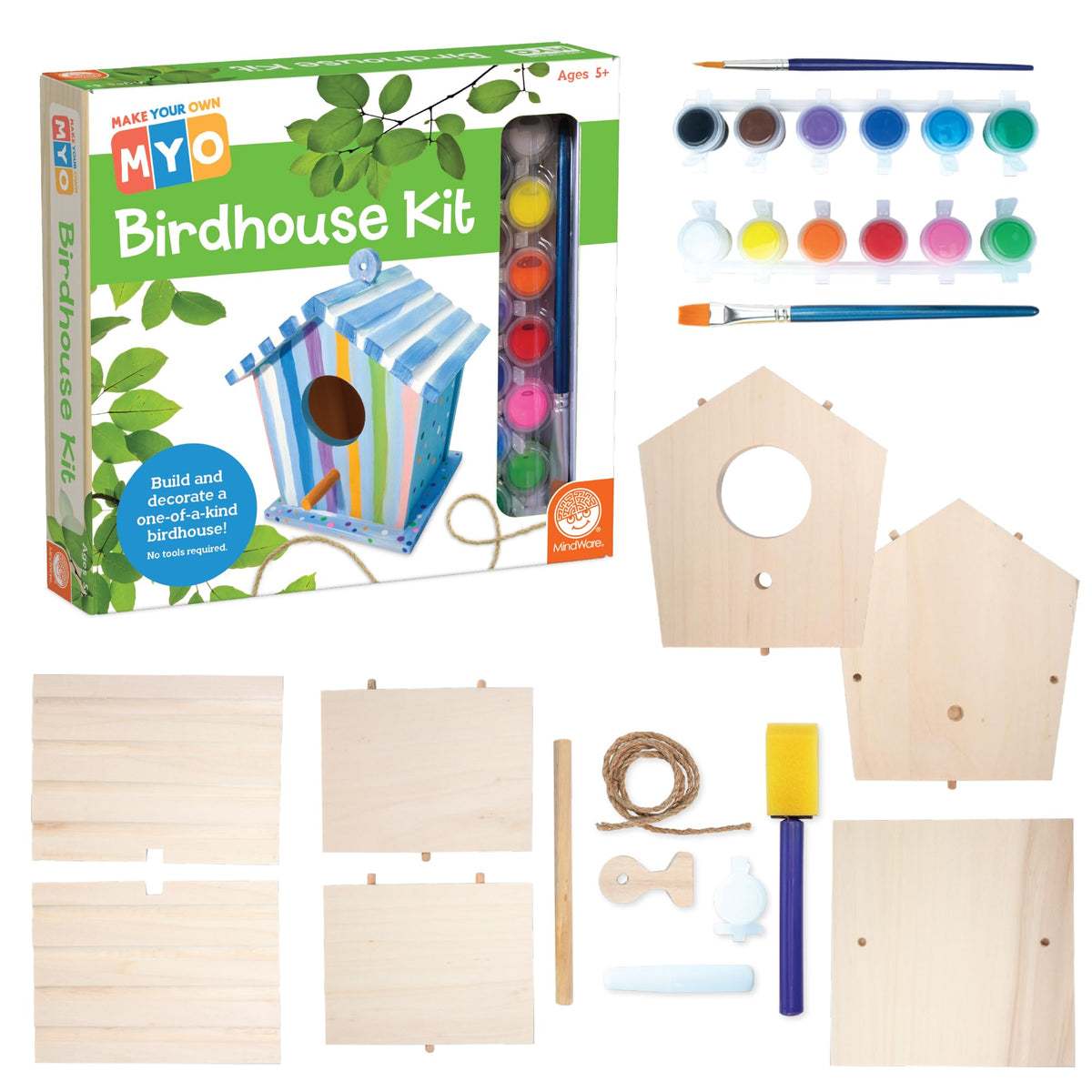 MindWare birdhouse kit precut wood pieces ready for easy assembly and creativity