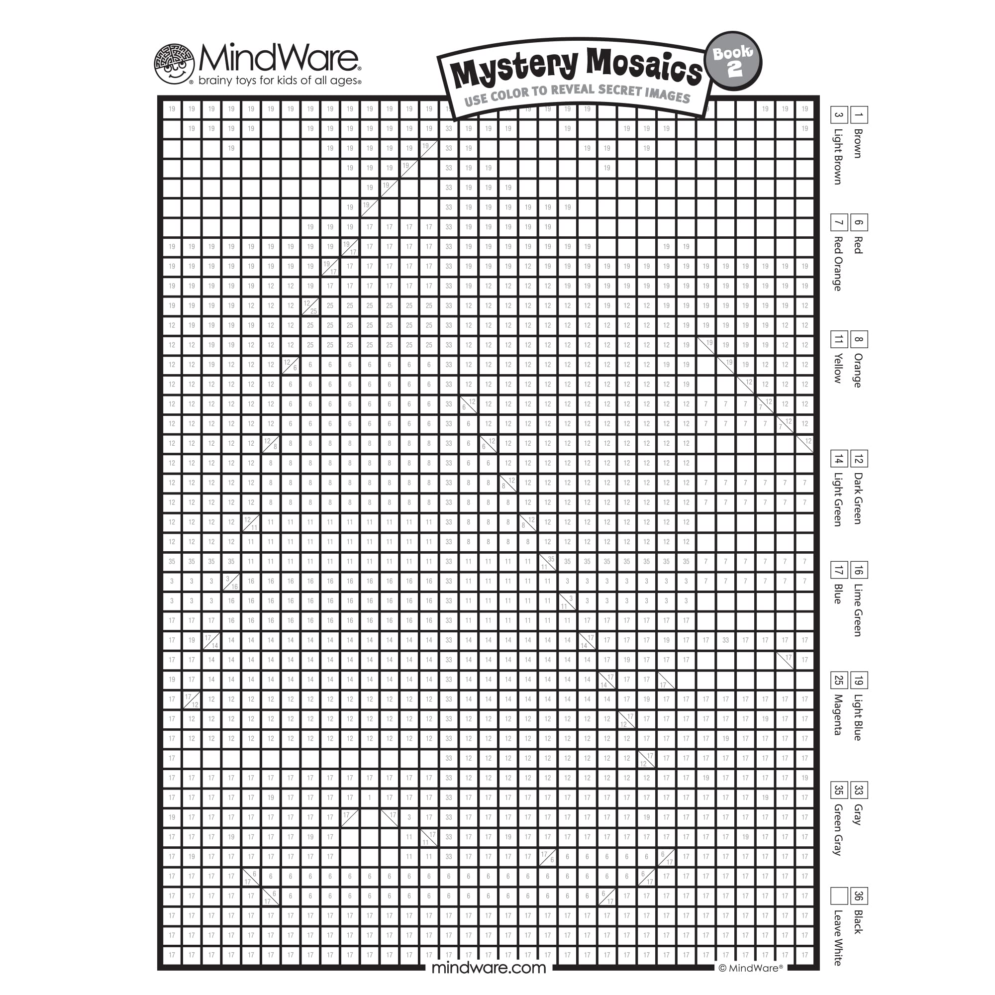 MindWare Color by Number Mystery Mosaics page 3 with crisp color keys