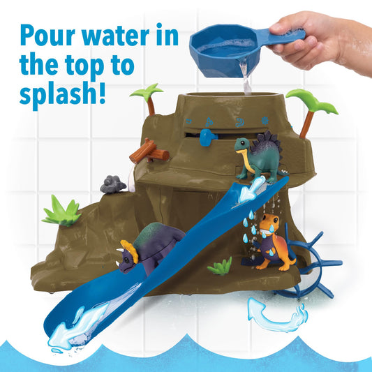 Color-changing dinosaur toy responds to warm water for enhanced bath play.