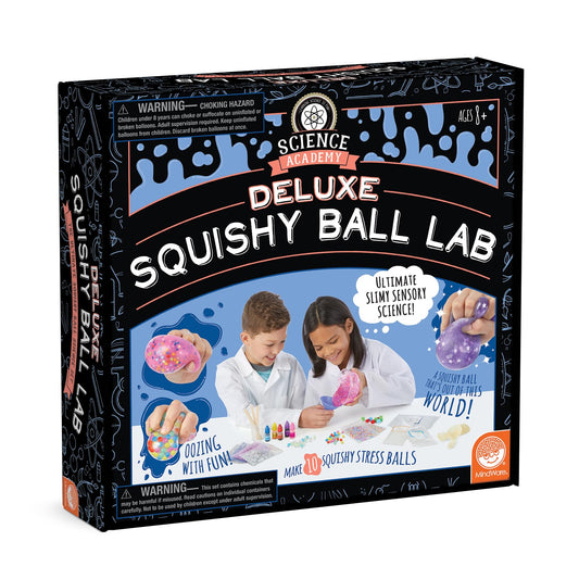 MindWare Deluxe Squishy Ball Lab packaging showcases a complete STEM kit for creative science play