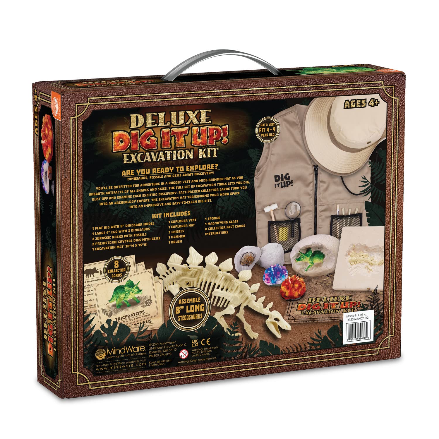 MindWare Dig It Up Deluxe tools set with chisels, hammer, brush, magnifier