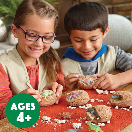MindWare Dig It Up dinosaur eggs soaking; start the excavation with water to soften shells.
