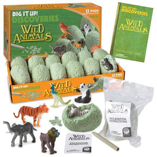 MindWare Dig It Up! jungle pod opens to reveal a mini animal for hands-on learning.