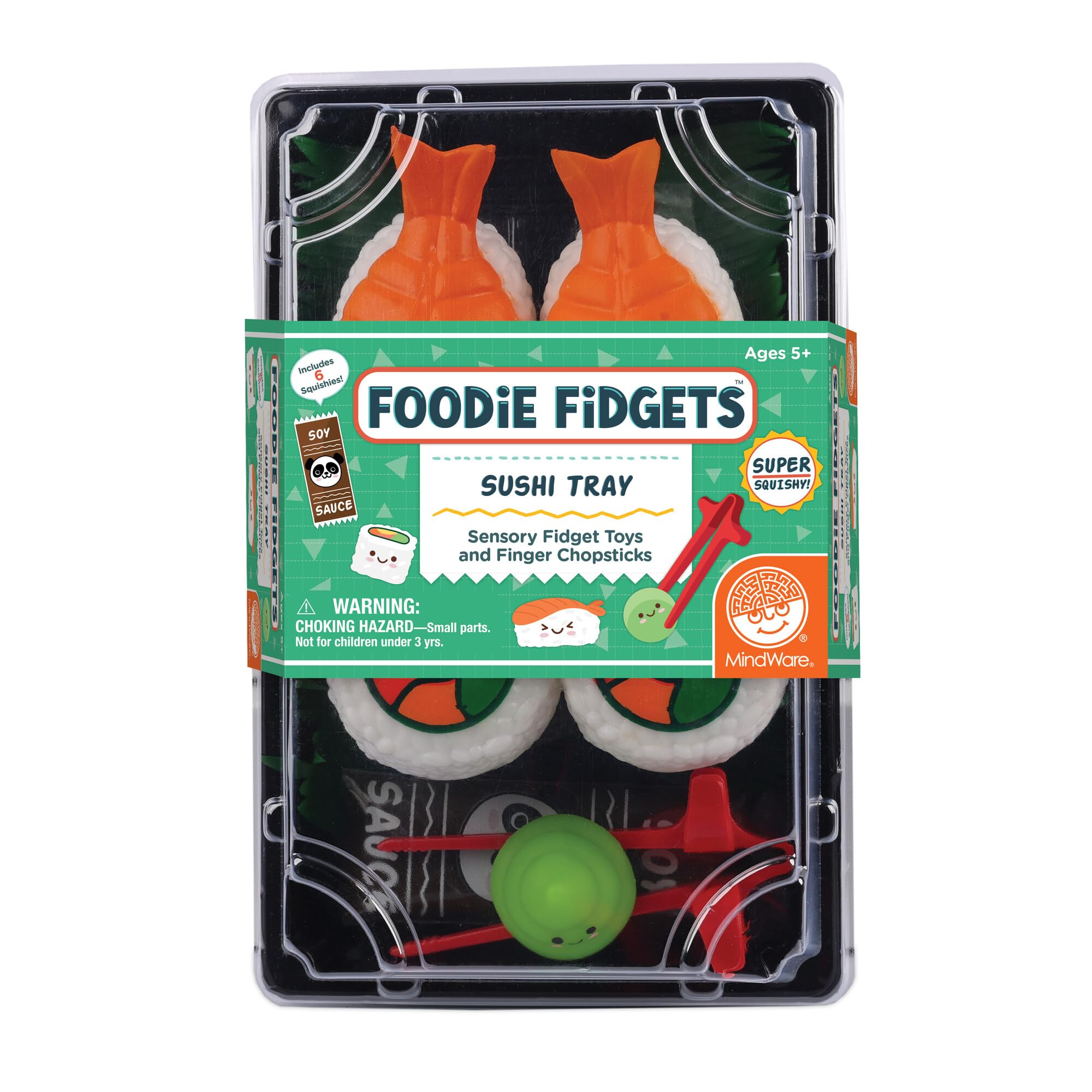 MindWare Foodie Fidgets sushi rolls squishies offer relaxing tactile play.