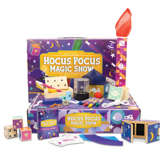 MindWare Hocus Pocus kit opened with props for a confident at-home magic show