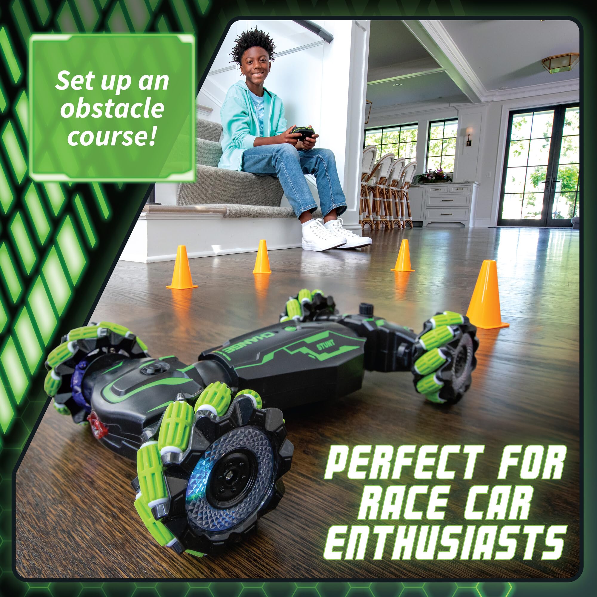 MindWare Hyper Stunt Drifter with obstacle cones for exciting courses
