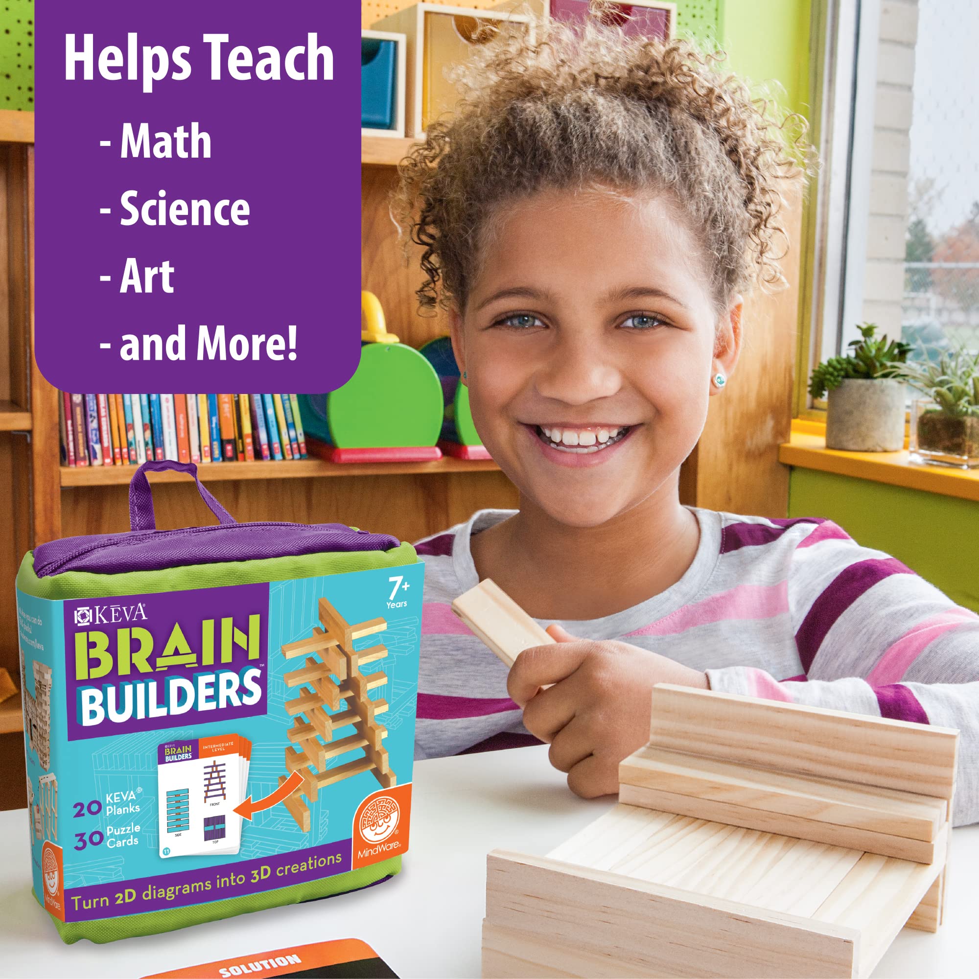 MindWare KEVA building steps on cards inspire creative problem solving.
