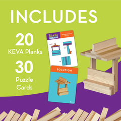 MindWare KEVA 30 colorful cards guiding blueprint-to-3D ideas.