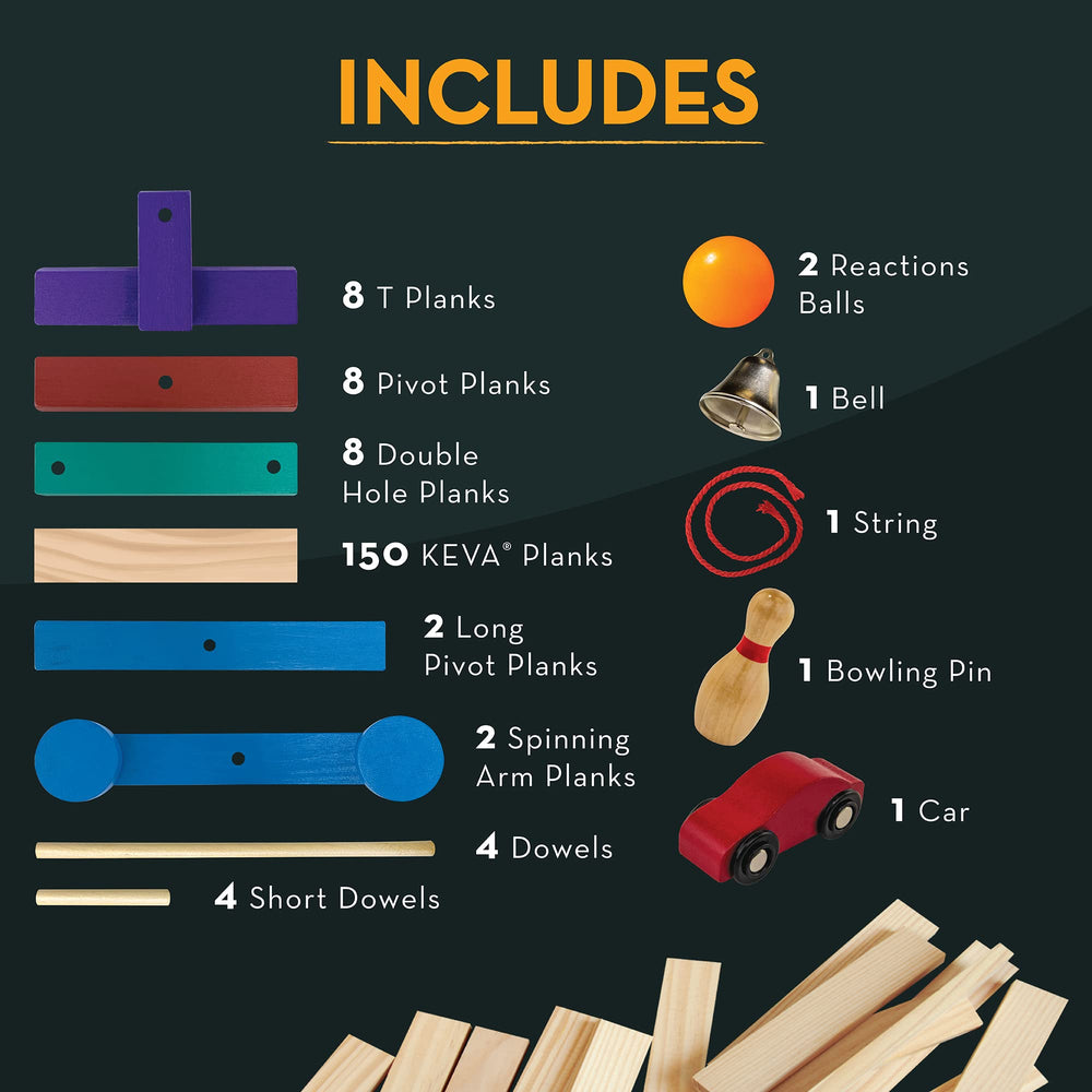 MindWare KEVA Contraptions colored planks add design variety and visual appeal.