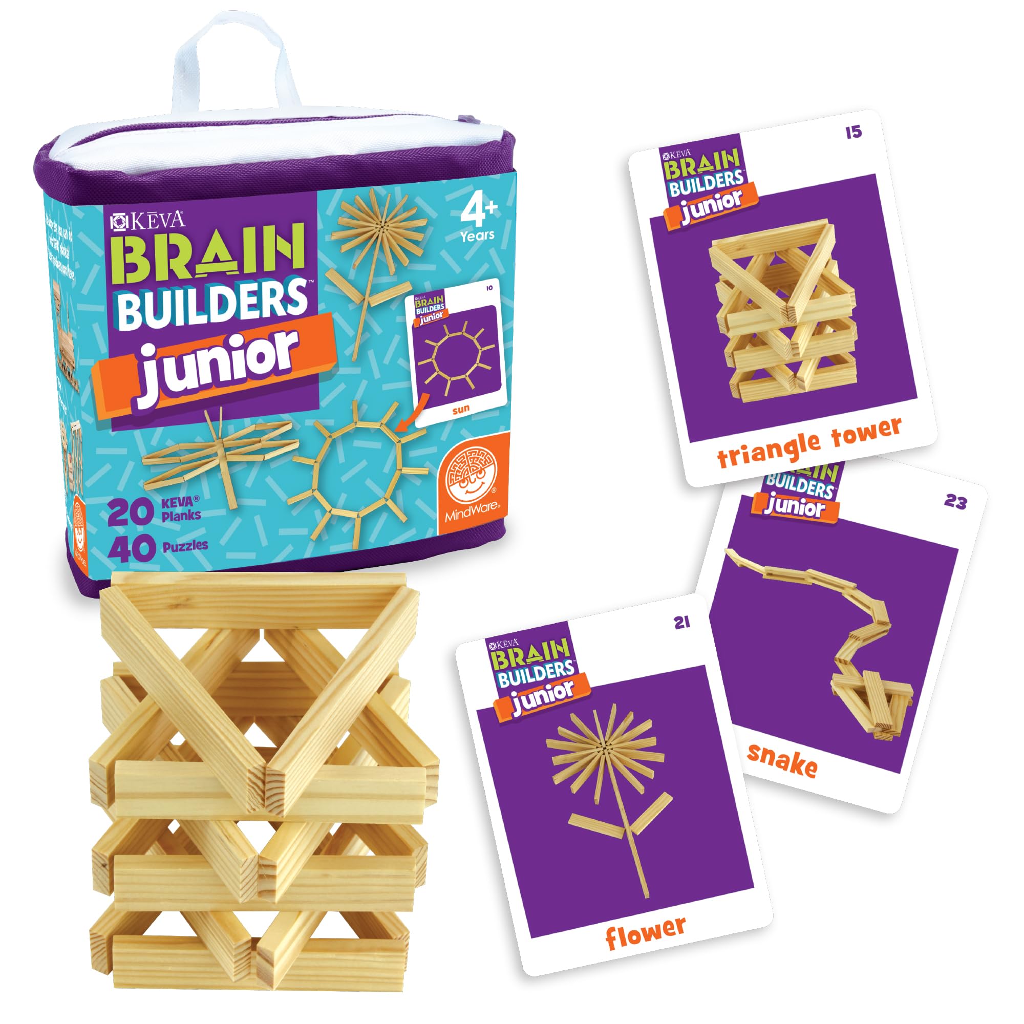 MindWare KEVA Junior brain builders case offers portable travel-friendly STEM play.
