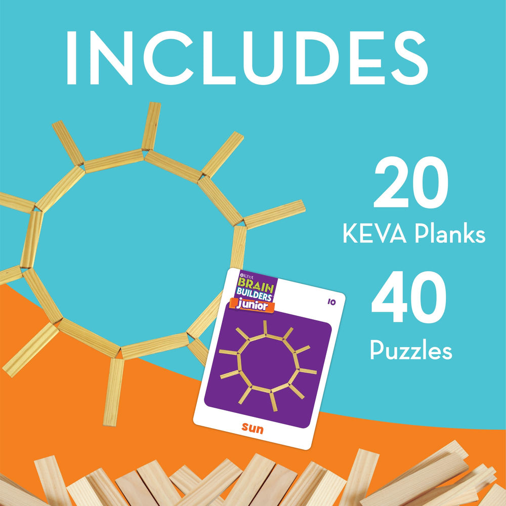 MindWare KEVA Junior cards double-sided spark varied challenges and problem solving.