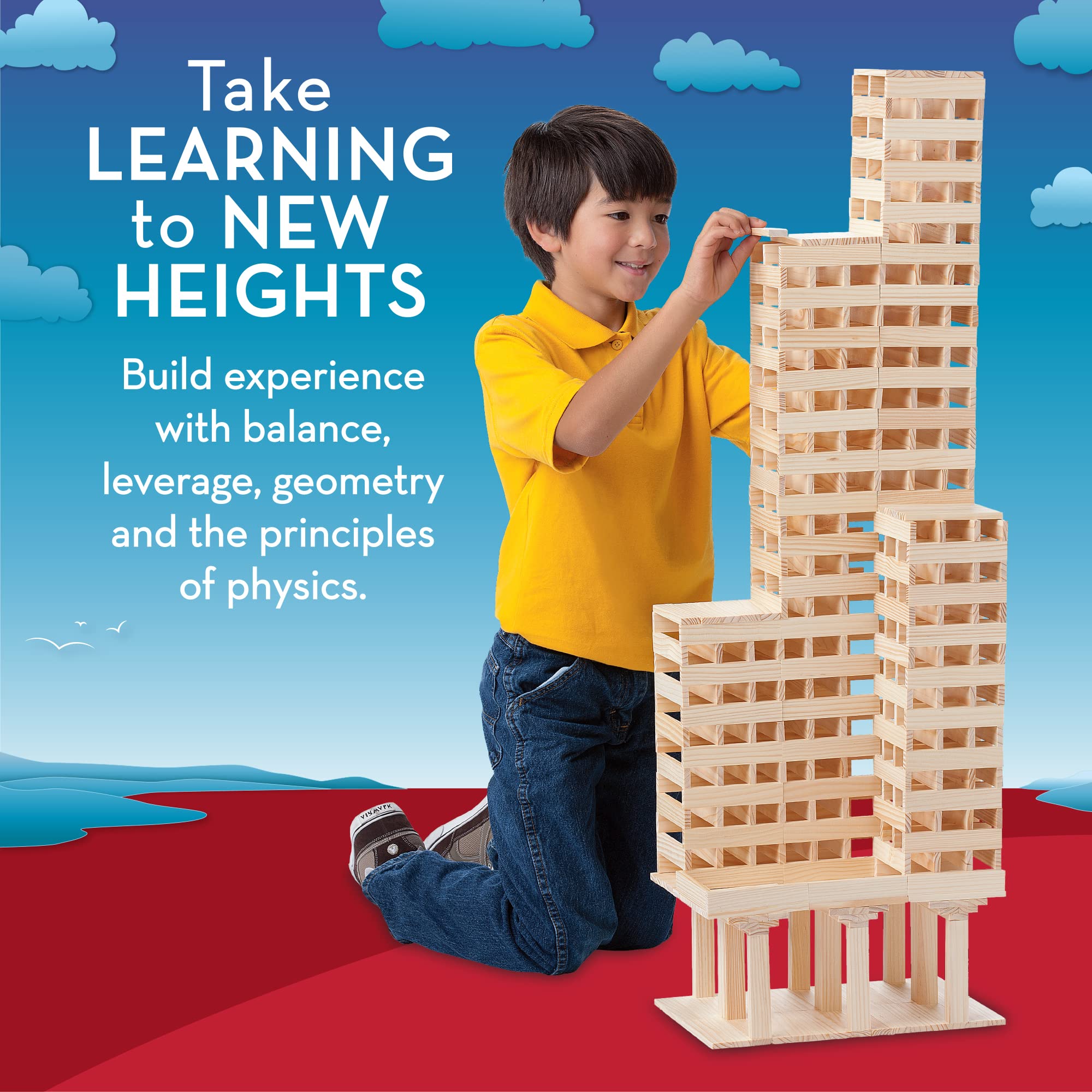 MindWare KEVA Structures ball run demonstrates gravity guided play and balance challenges.