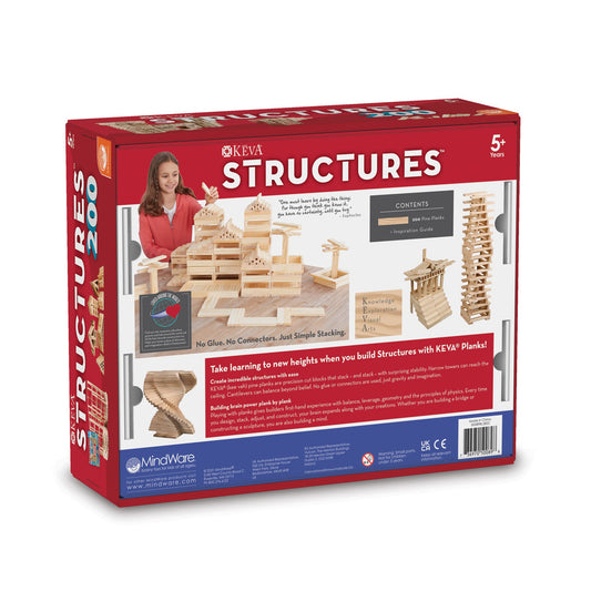 MindWare KEVA wooden blocks for precise stacking and imaginative structures.