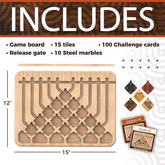 MindWare Marble Circuit Deluxe steel marbles rolling precisely for puzzle attempts.