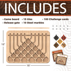 MindWare Marble Circuit Deluxe steel marbles rolling precisely for puzzle attempts.