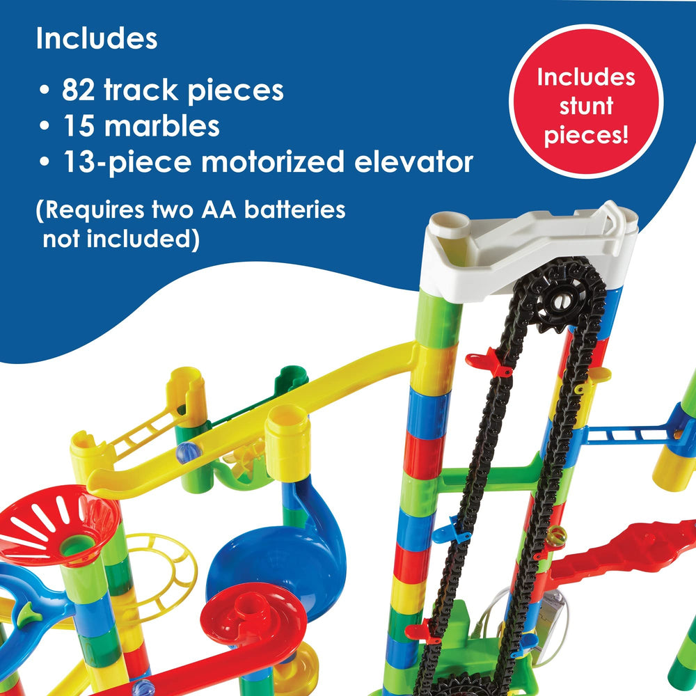 MindWare Marble Run 13-piece motorized elevator powers smooth vertical movement.
