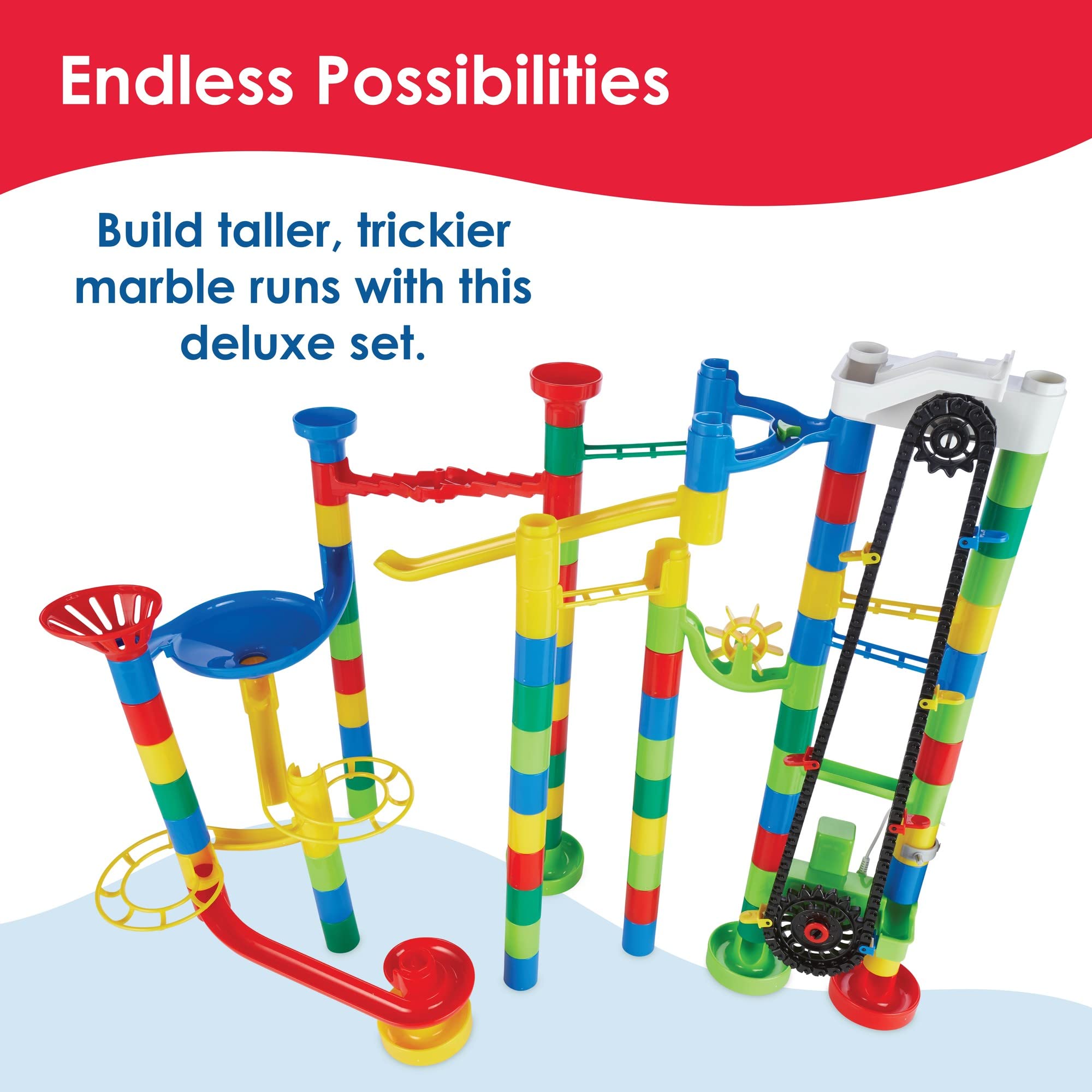 MindWare Marble Run includes 15 marbles for dynamic, hands-on exploration.