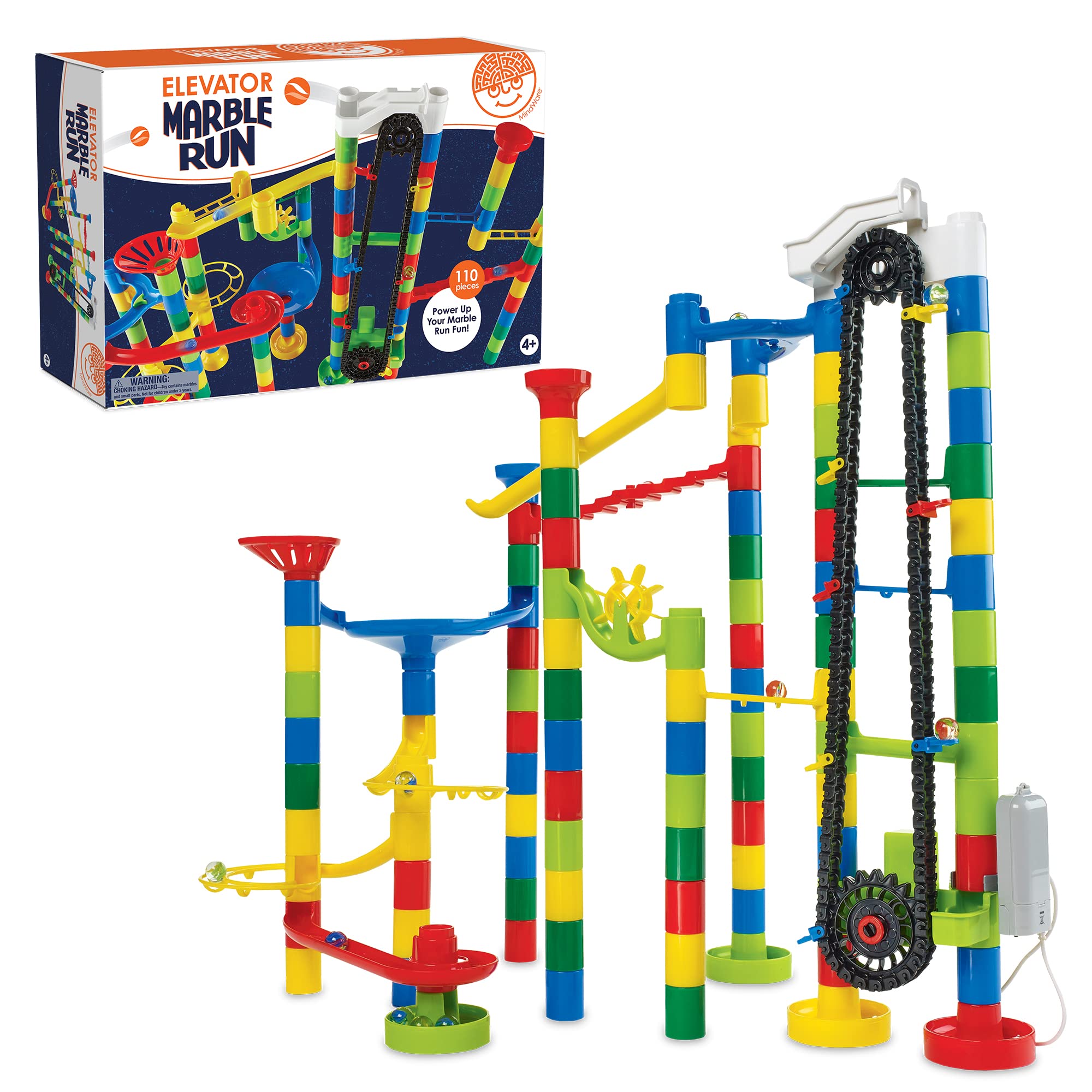 MindWare Marble Run 82-track pieces offer versatile building for imaginative play.