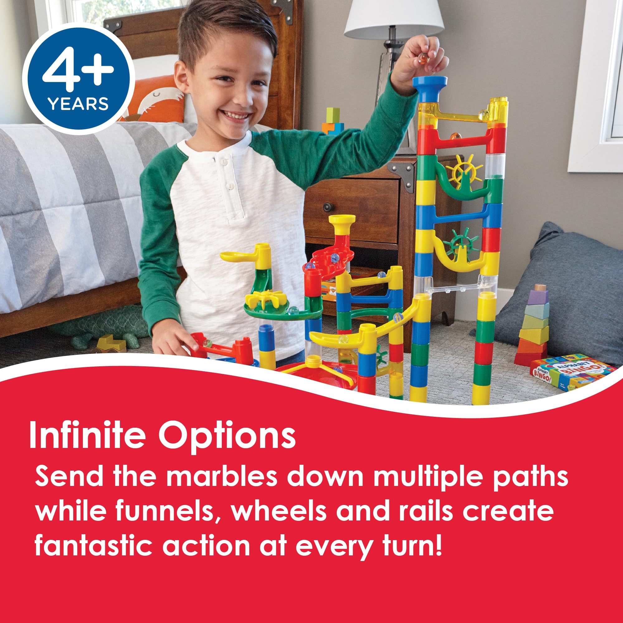MindWare marble run colorful chutes features vibrant pieces for engaging hands-on STEM play