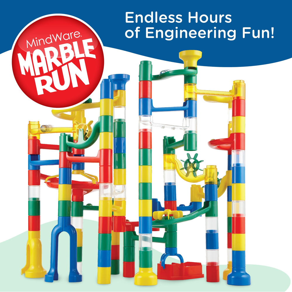 MindWare marble run durable pieces closeup highlights dependable components for creative play
