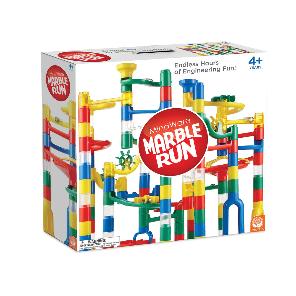 MindWare marble run spinners spin fast, creating thrilling loops and speedy marble journeys