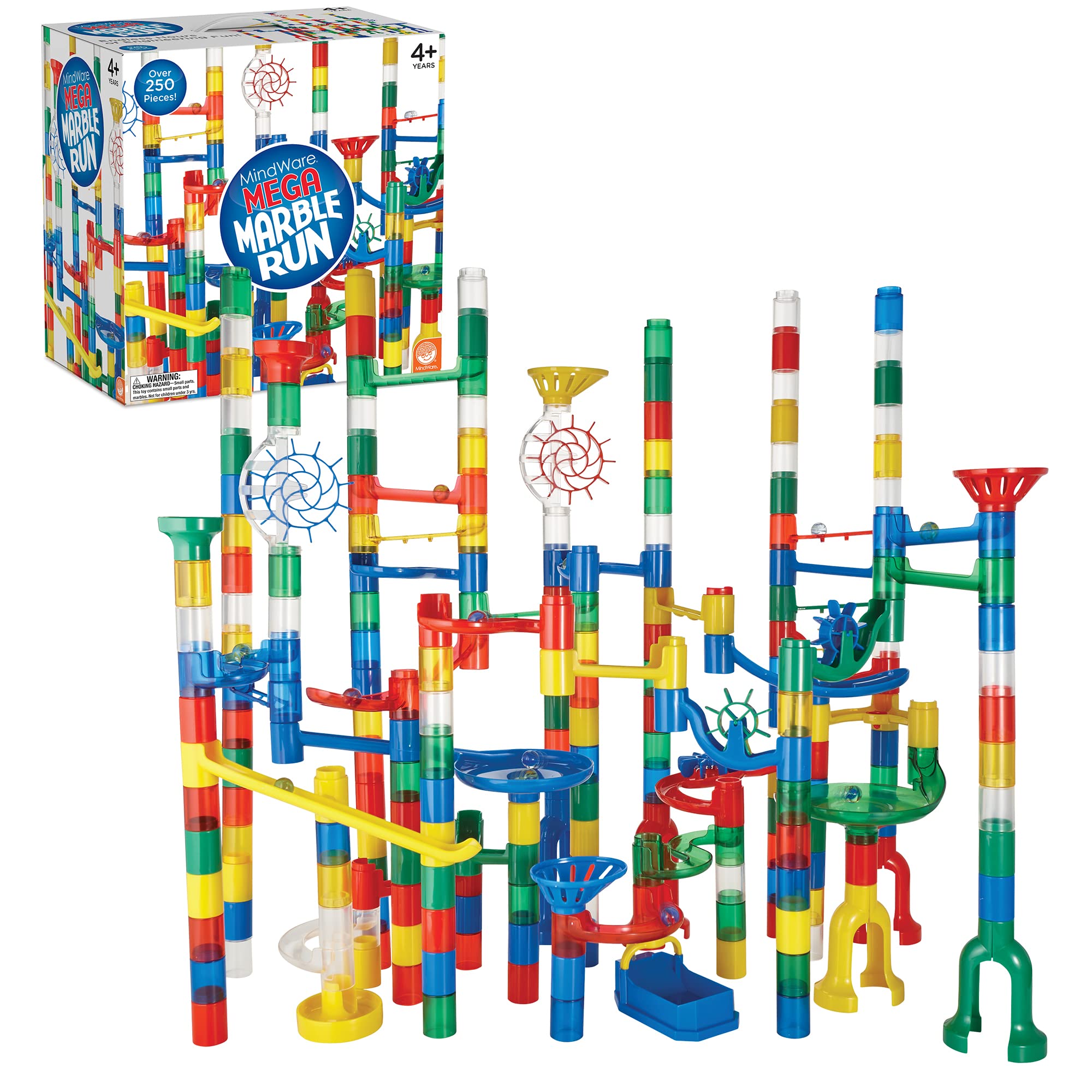 MindWare Mega Marble Run pieces-assembly showing easy-to-connect construction.