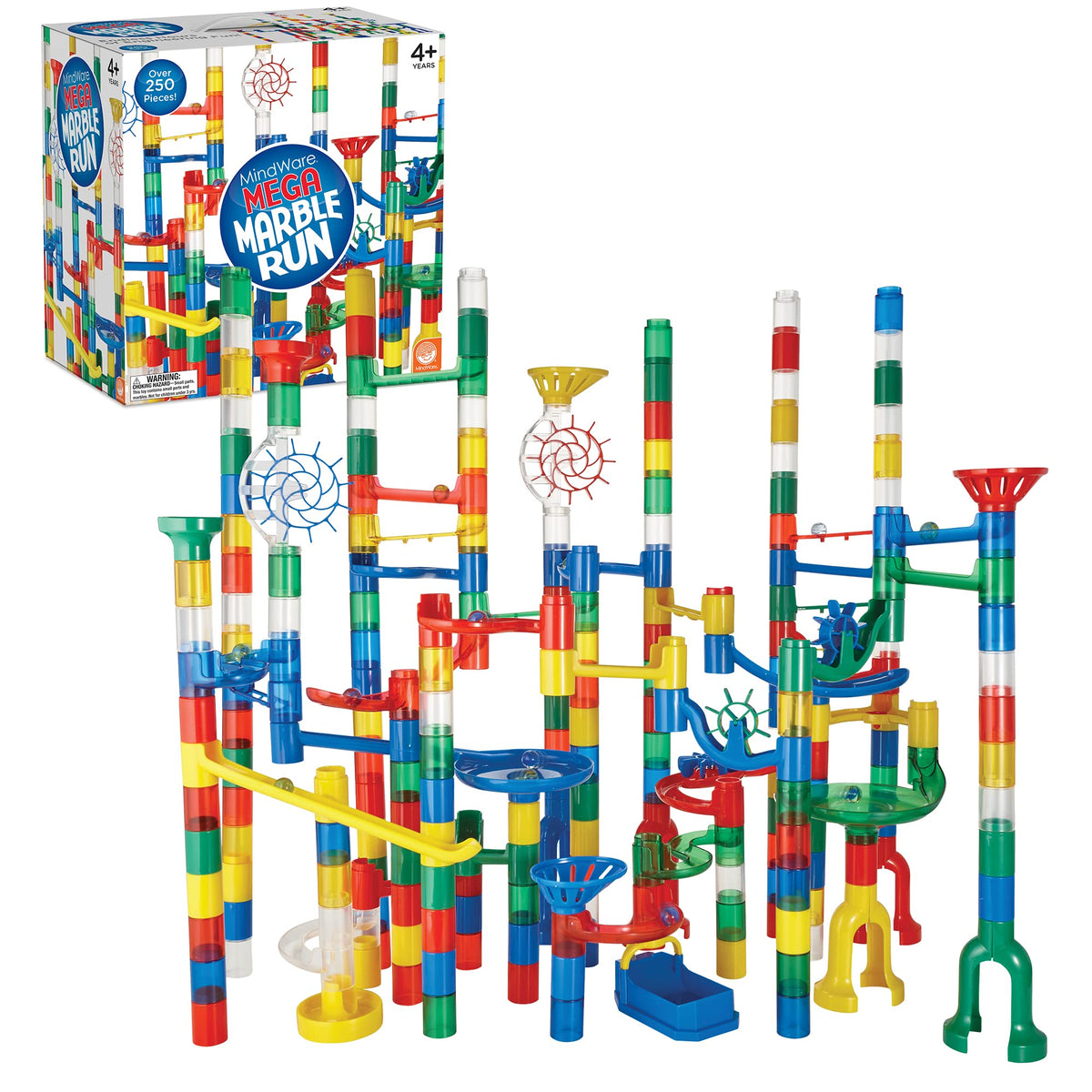 MindWare Mega Marble Run pieces-assembly showing easy-to-connect construction.
