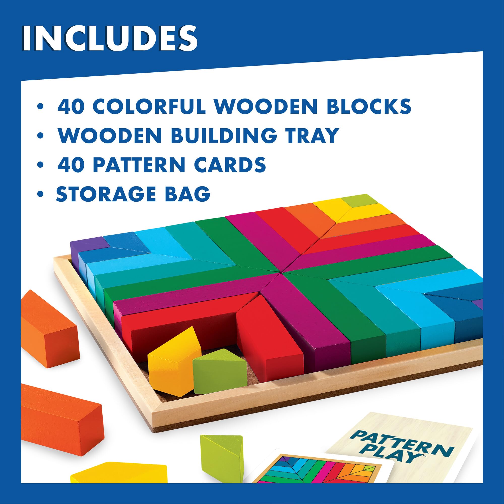 MindWare Pattern Play canvas bag keeps pieces neatly stored.