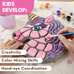 MindWare Paint Your Own Stepping Stone Unicorn after baking for weather resistance.