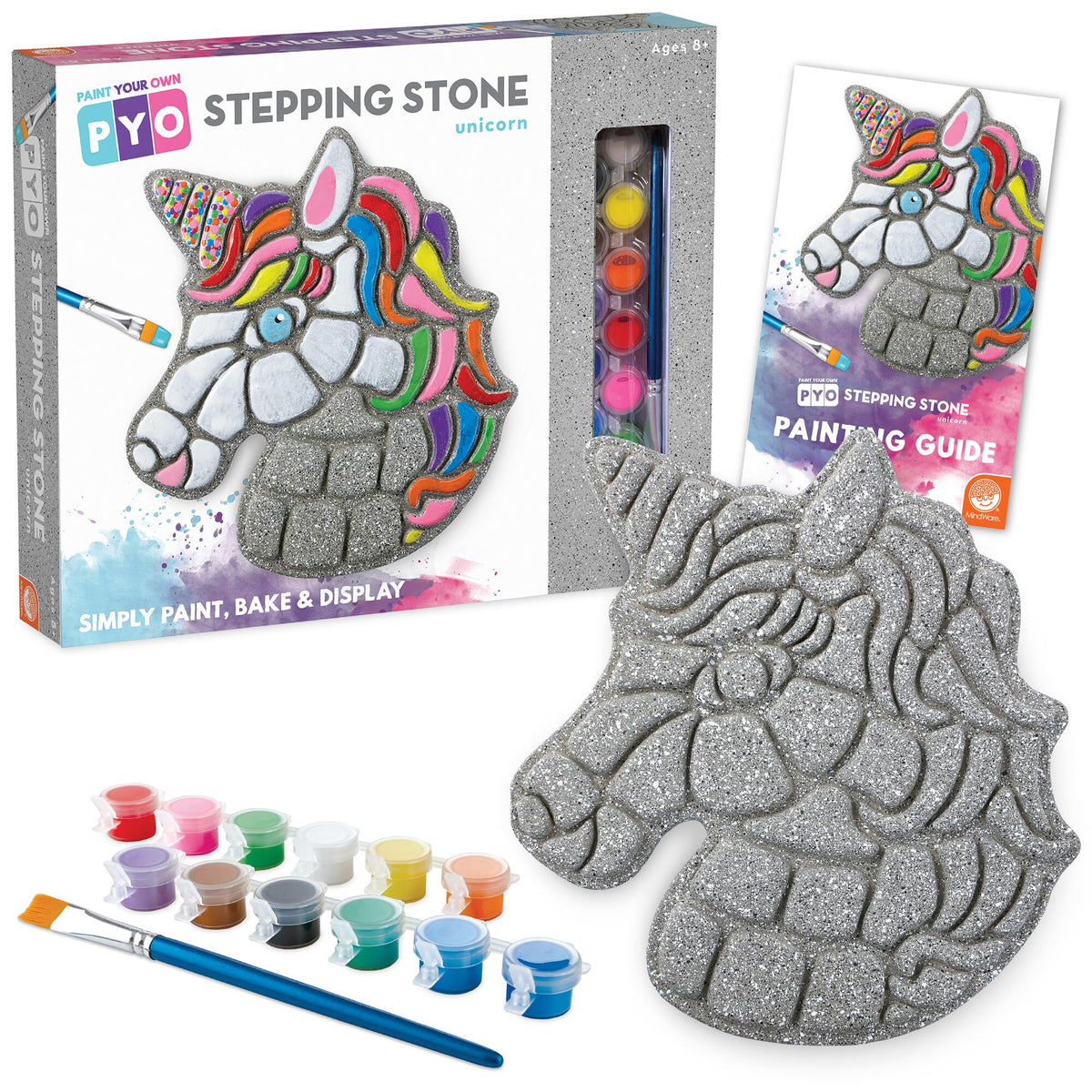 MindWare Paint Your Own Stepping Stone Unicorn in garden for outdoor decorative path.