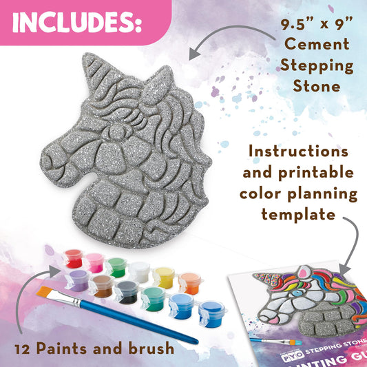 MindWare Paint Your Own Stepping Stone Unicorn with paint palette for color mixing.