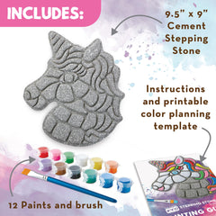 MindWare Paint Your Own Stepping Stone Unicorn with paint palette for color mixing.