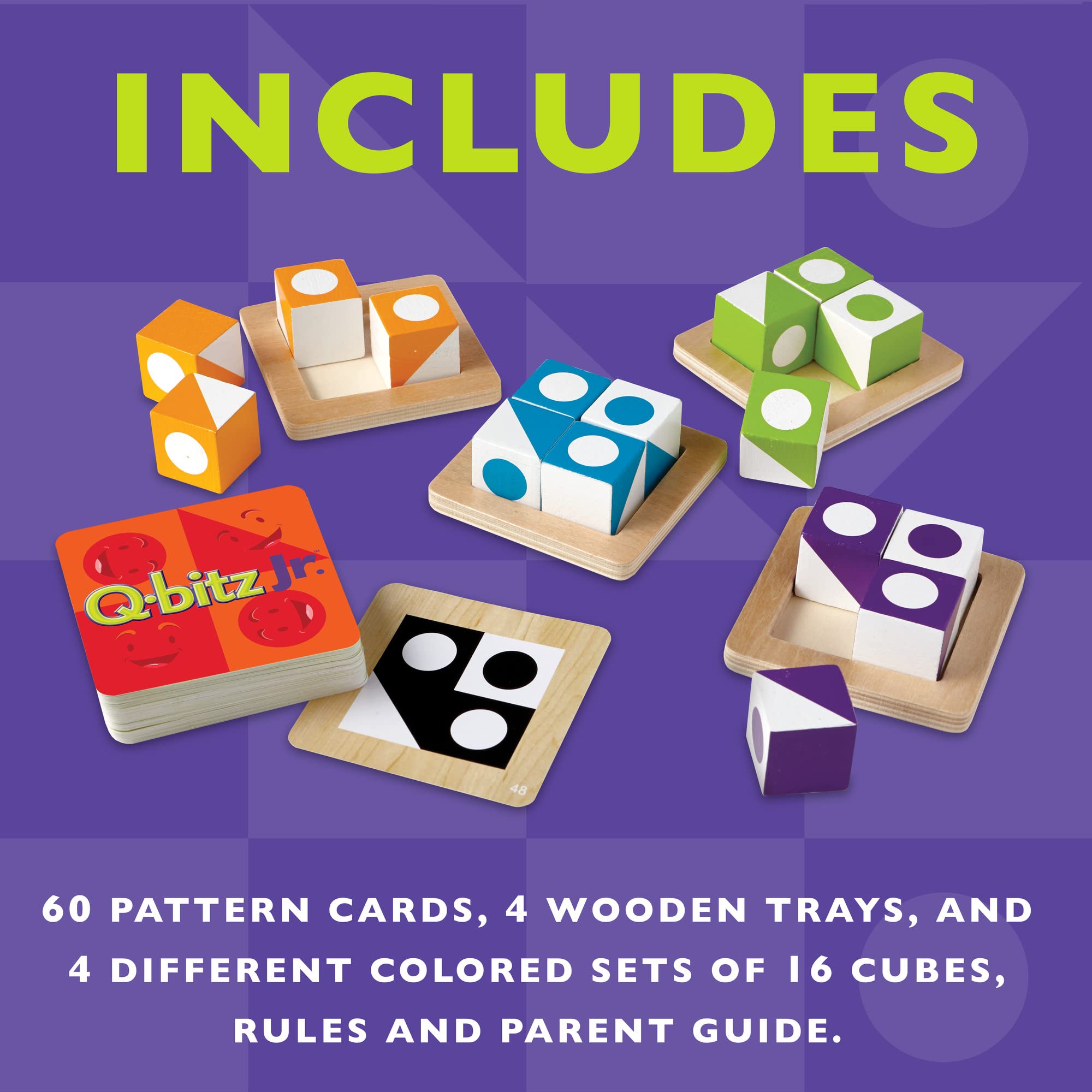 MindWare Q-bitz Jr. colorful game components in the box