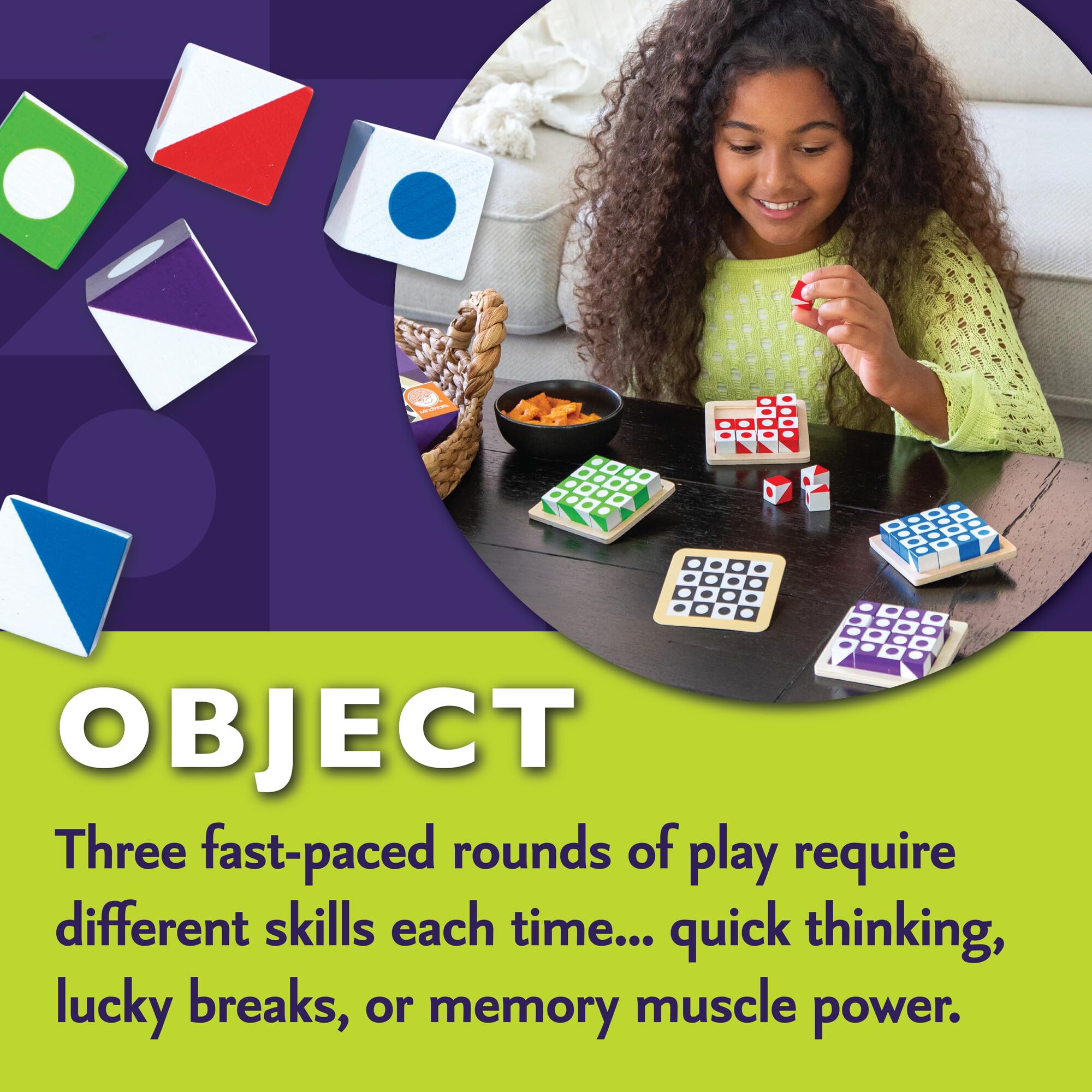 MindWare Q-Bitz setup demonstrates three-round puzzle play.