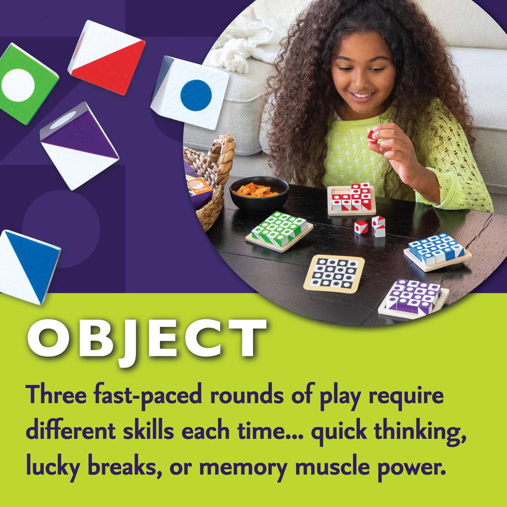 MindWare Q-Bitz setup demonstrates three-round puzzle play.