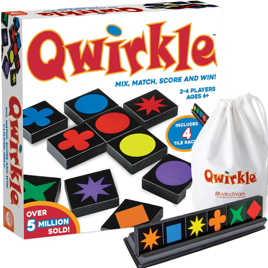 MindWare Qwirkle board game tiles displaying color and shape patterns for strategic play.