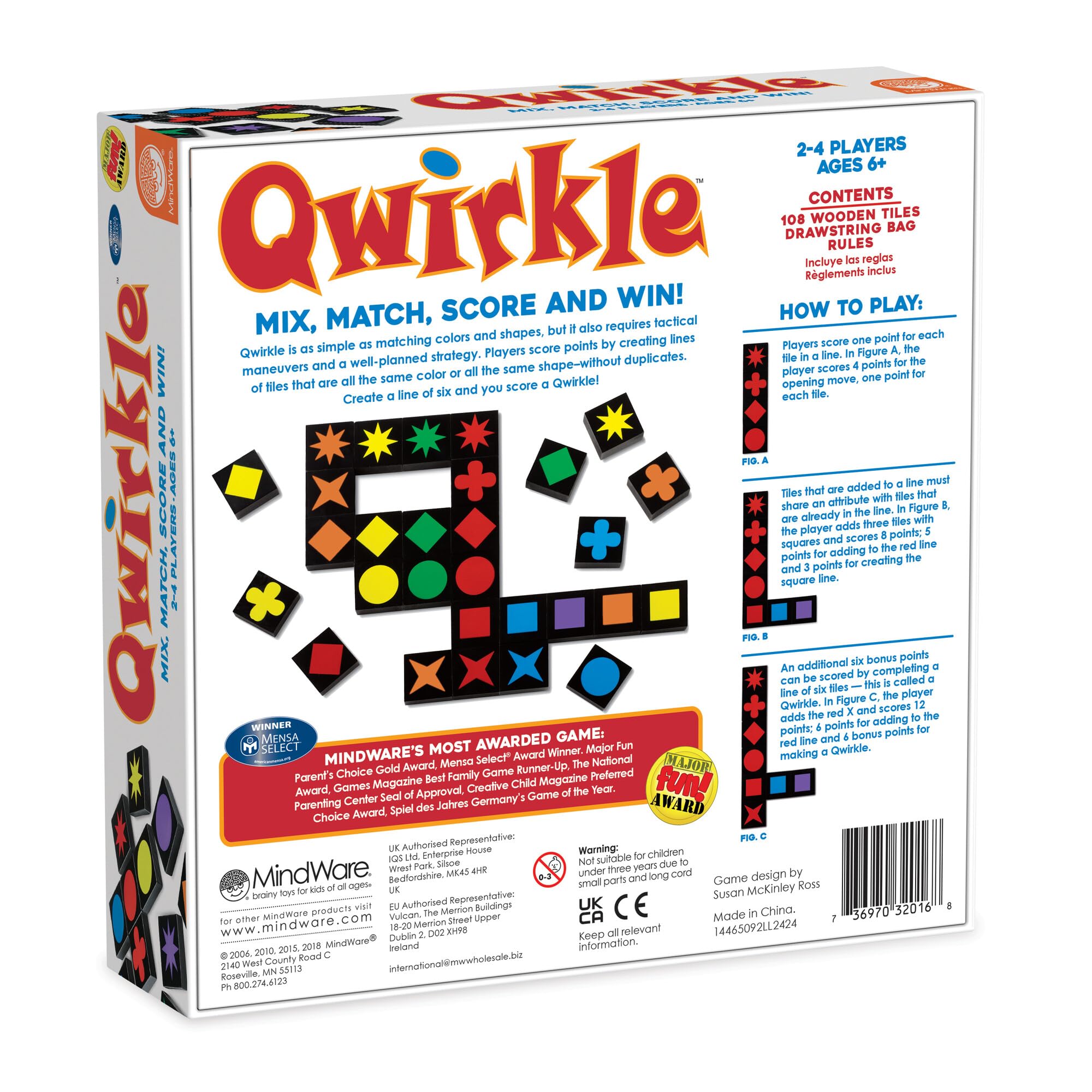 MindWare Qwirkle color shapes tiles highlight variety for matching.