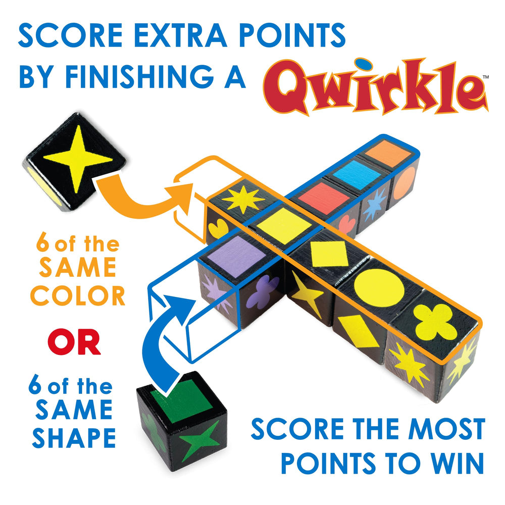 MindWare Qwirkle Cubes closeup tiles: tactile cubes invite hands-on play
