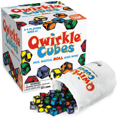 MindWare Qwirkle Cubes game play: colorful wooden tiles for strategic line-building