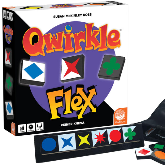 MindWare Qwirkle Flex tiles arrangement promotes strategic play through color and shape.